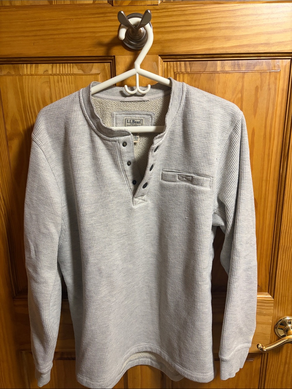 L.L. Bean Men’s Henley Thermal Shirt - Light Gray